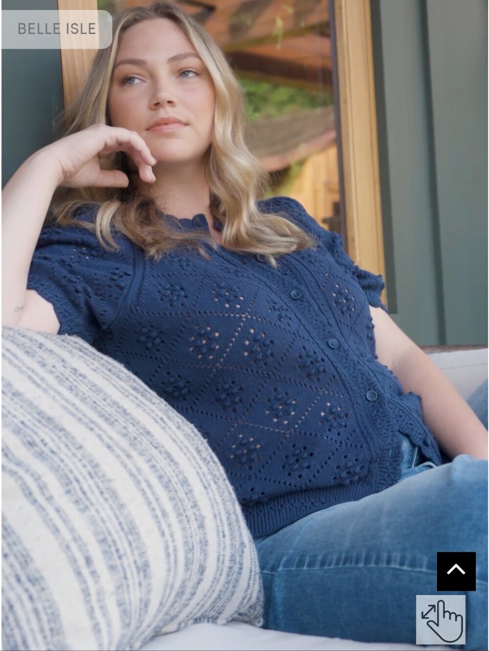 torrid Navy Eyelet Knit Scallop-Trim Cardigan